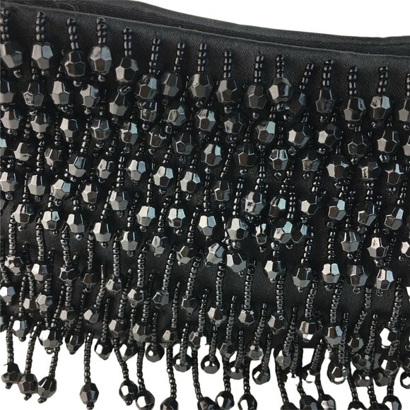 Little Black Formal Evening Purse Beaded Handbag Fabric 8.5 x 3.5 With Handle u - Picture 2 of 6